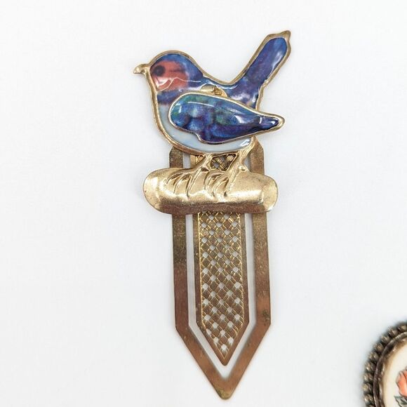 Vintage Bookmark Office Reading Gift Bundle Silver Flower Gold Bird - Picture 4 of 4